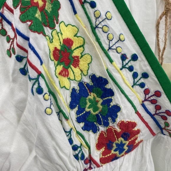 Anthropologie Raga Boho Floral Embroidered Babydoll Mini Dress Size Medium - Picture 4 of 9